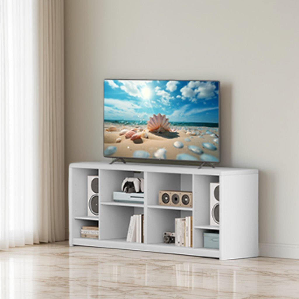65-Inch TV Stand Console, 8-Compartment Entertainment Center with Storage Shelves, 176 lb Capacity, Cloud White