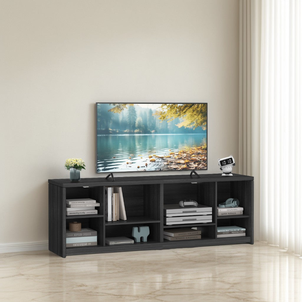 75-Inch TV Stand Console, 8-Compartment Entertainment Center with Storage Shelves, 200 lb Capacity, Ash Black