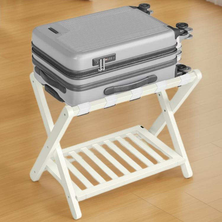 LEDREM Set of 2 Solid Wood Luggage Racks with Foldable Design and Storage Shelf, No Assembly Required Suitcase Stand for Guest Room Hotel Bedroom, Cream White