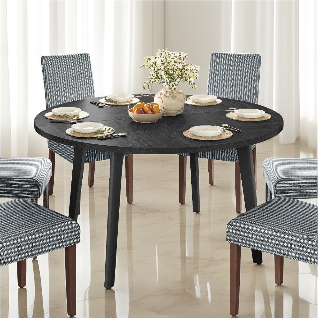 LEDREM Round Dining Table for 4–6 People, 47.2-Inch Kitchen Table with Tapered Solid Wood Legs, Mid-Century Modern Style, Heat-Resistant Top, Charcoal Gray