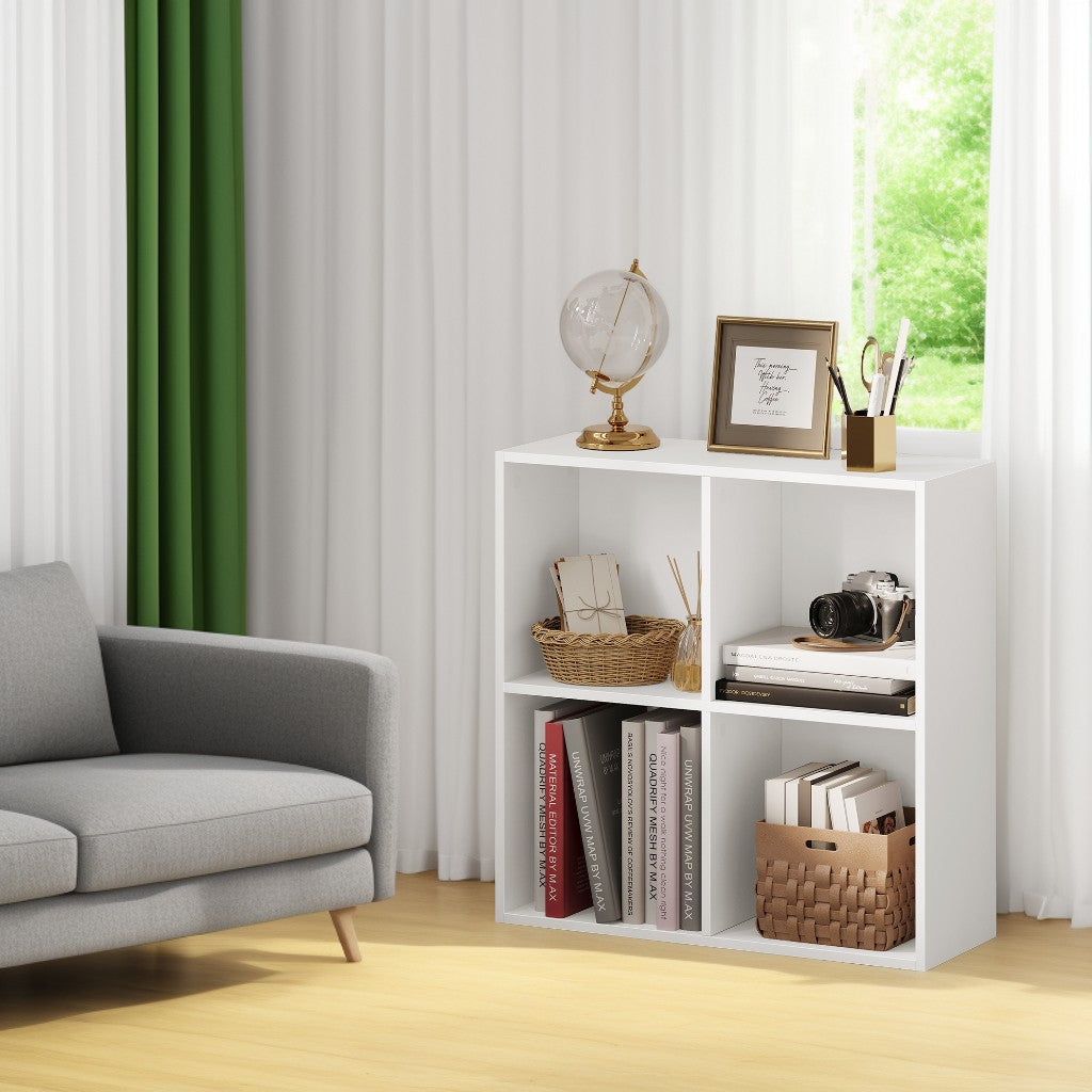 LEDREM 4-Compartment Cube Bookshelf with Open Storage, Multifunctional Bookcase and Display Shelf for Living Room Home Office Dining Room, Cloud White