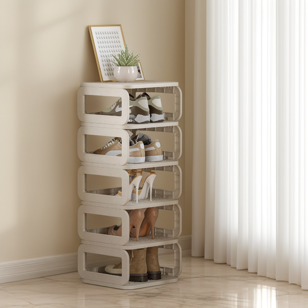 6-Shelf Shoe Rack, Removable Shelves Shoe Organizer for Entryway, Living Room and Bathroom, Narrow Space-Saving Design, Cappuccino Beige