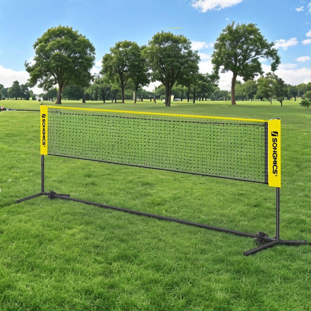 Portable Multi-Sport Net with Adjustable Height for Badminton, Volleyball, Pickleball, Junior Tennis – Includes Poles, Carry Bag, 16.5ft, Yellow