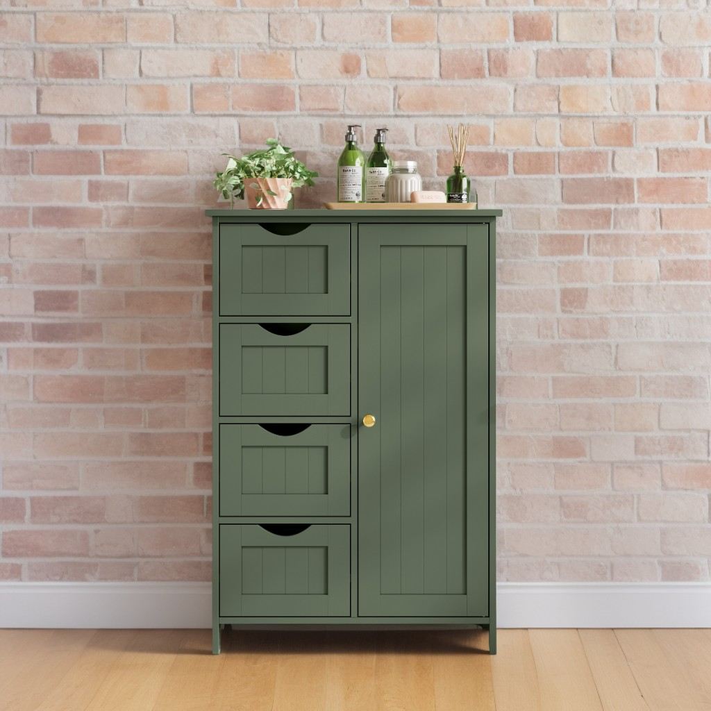 Freestanding Storage Cabinet with Drawers & Door, Adjustable Shelf Floor Cabinet for Bathroom, Living Room, Kitchen, 21.7 x 32.3 x 11.8 Inches, Forest Green