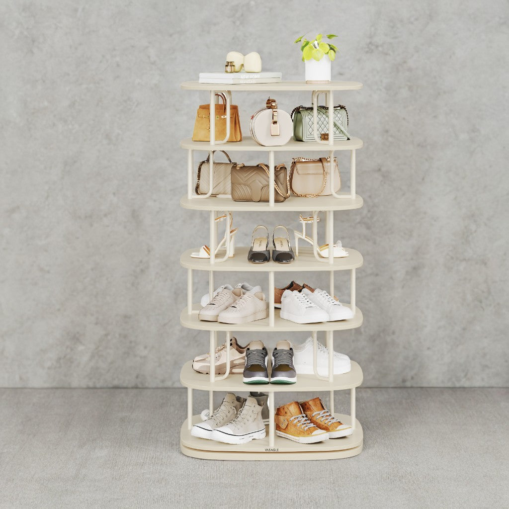 7-Tier Rotating Shoe Rack – 360° Spinning, Holds 28-35 Pairs, Entryway,Closet Organizer, Freestanding, Cream White