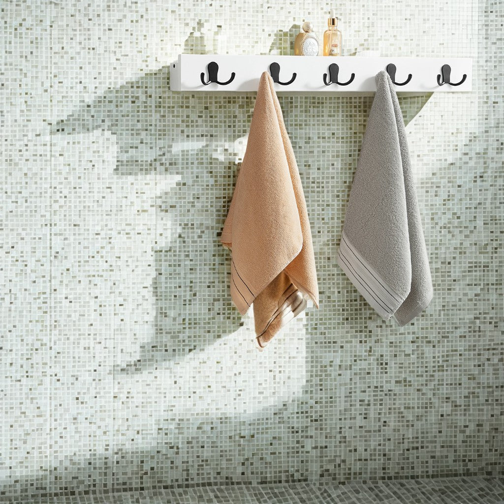 Wall Mounted Coat Rack - 5 Double Hooks with Shelf, 55lb Capacity, Bamboo and Metal, Entryway Organizer, Cloud White