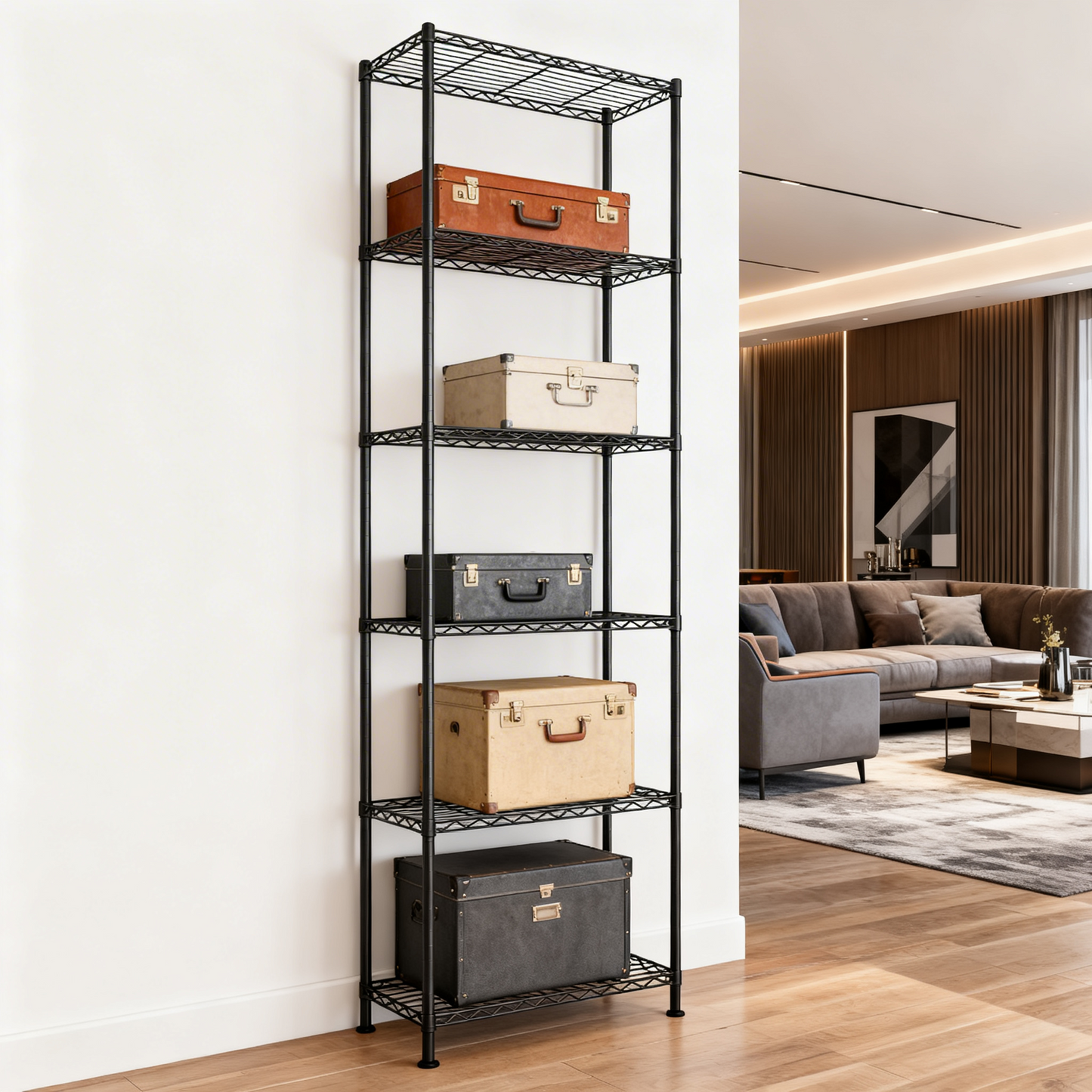 5-Tier Metal Wire Shelving Unit, Adjustable Storage Shelf with Steel Frame, for Garage, Kitchen, Pantry, 23.6 x 63.4 x 11.8 Inches, Ink Black