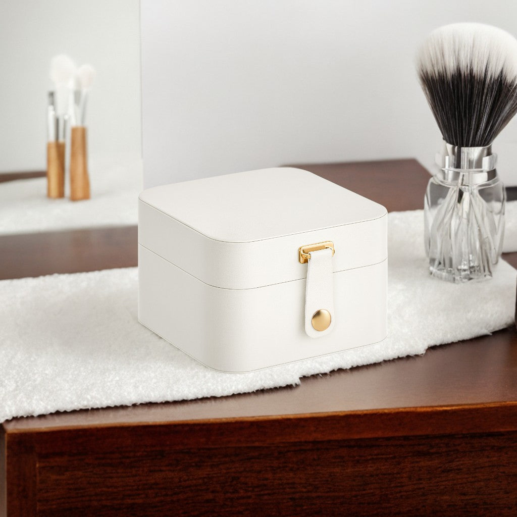 Travel Jewelry Organizer Case, 2-Layer Portable Jewelry Box with Removable Tray & Velvet Lining, for Earrings Rings Necklaces, Cloud White