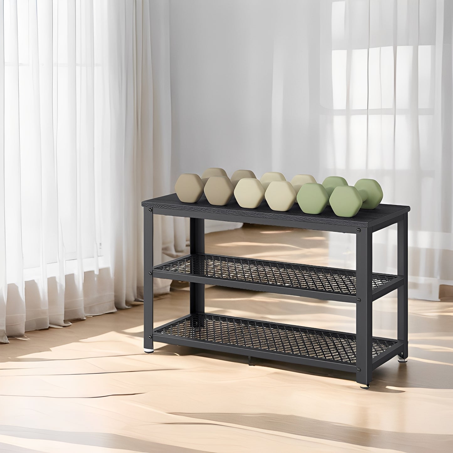 3-Tier Shoe Rack Bench with Seat, Free Standing Shoe Organizer Storage Shelf for Entryway Hallway, Holds 6-8 Pairs, Black