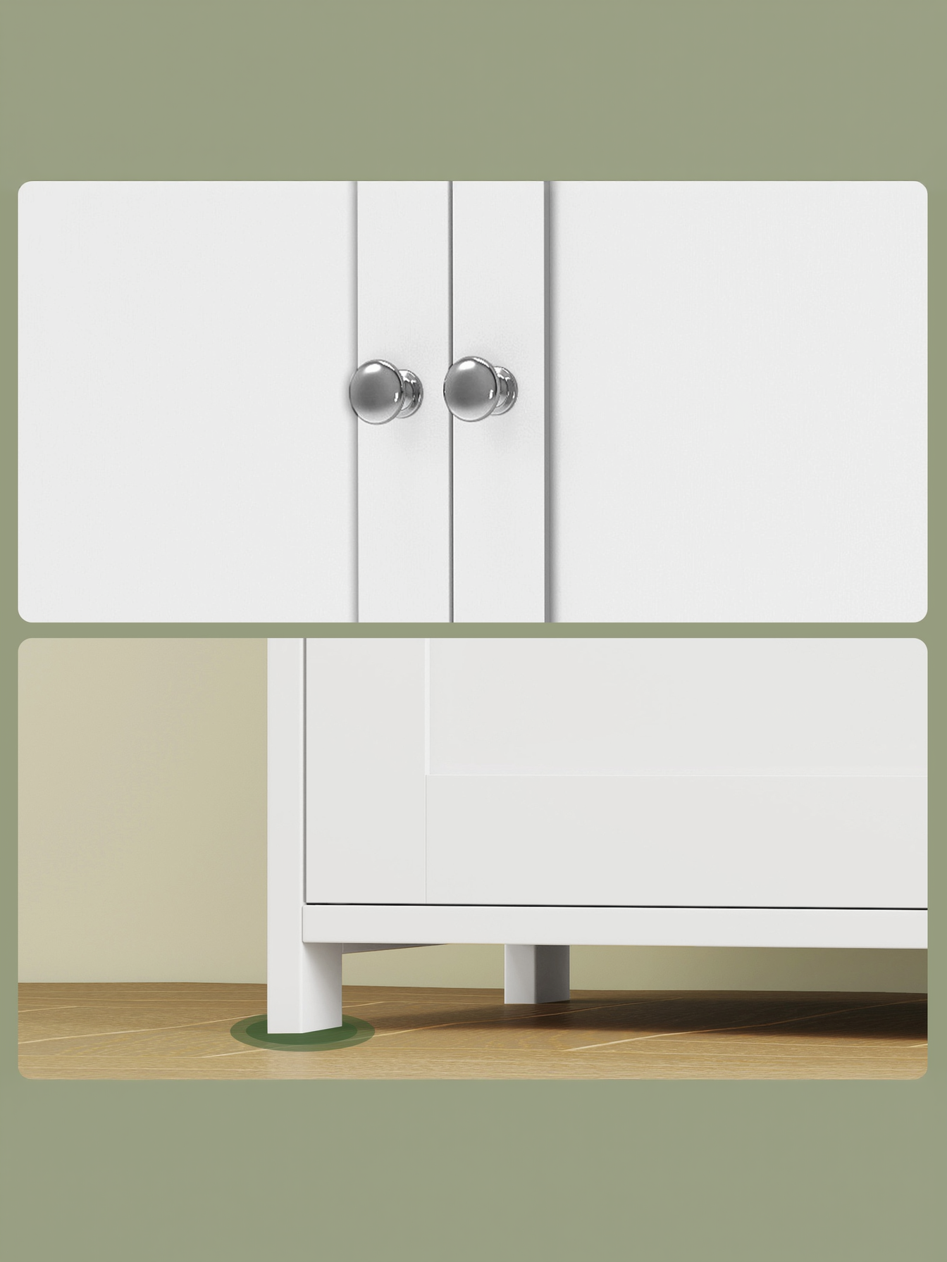 Bathroom Storage Floor Cabinet Organizer with Adjustable Shelf 4 Magnetic Doors 43" Wooden Pantry Cabinet Freestanding for Living Kitchen Room Small Spaces,White
