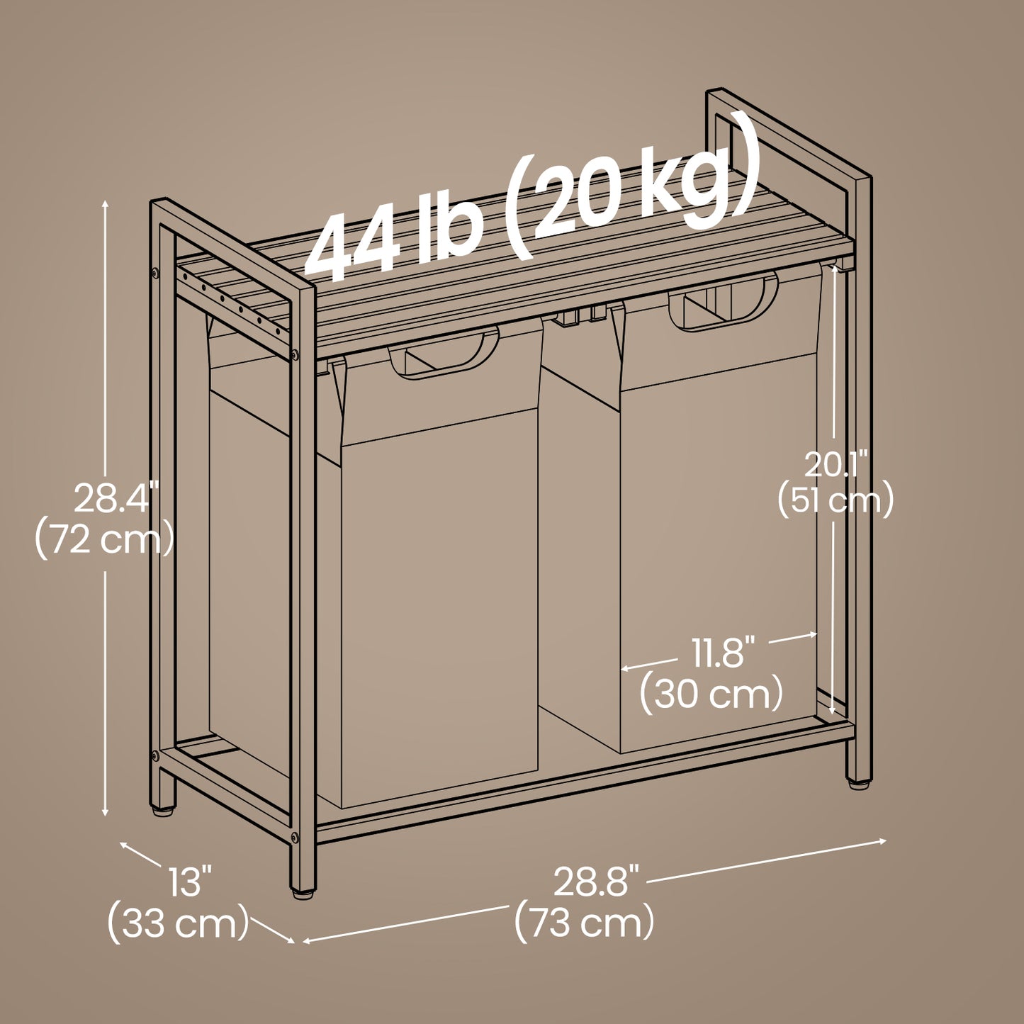 2-Compartment Laundry Hamper with Shelf, 24.2 Gallon (92L) Foldable Clothes Sorter, Removable Oxford Fabric Liners, Steel Frame & MDF Panel, Light,Dark Laundry Separation, Black