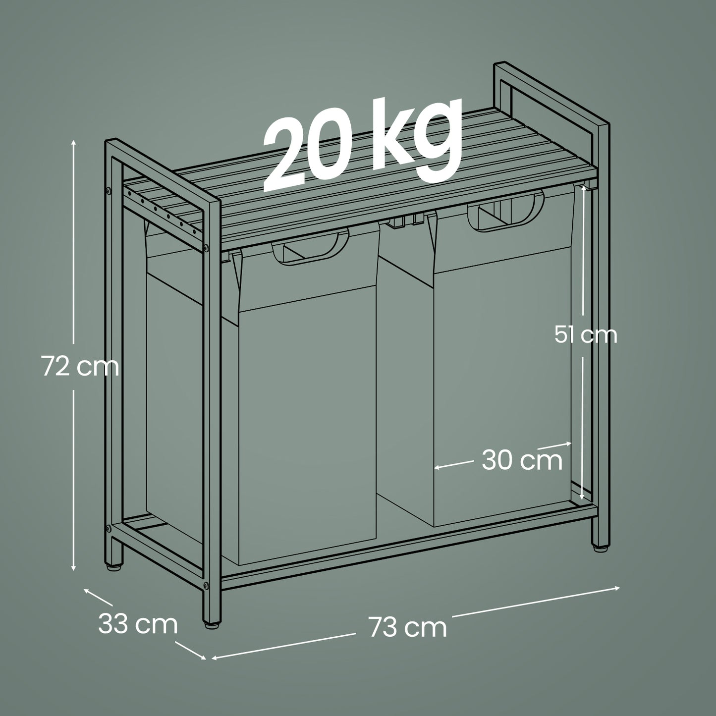 2-Compartment Laundry Hamper & Sorter with Removable Bags, Foldable Shelf, 24.2 Gal (92L) Capacity, Sturdy Metal Frame, for Home,Laundry Room, White & Gray