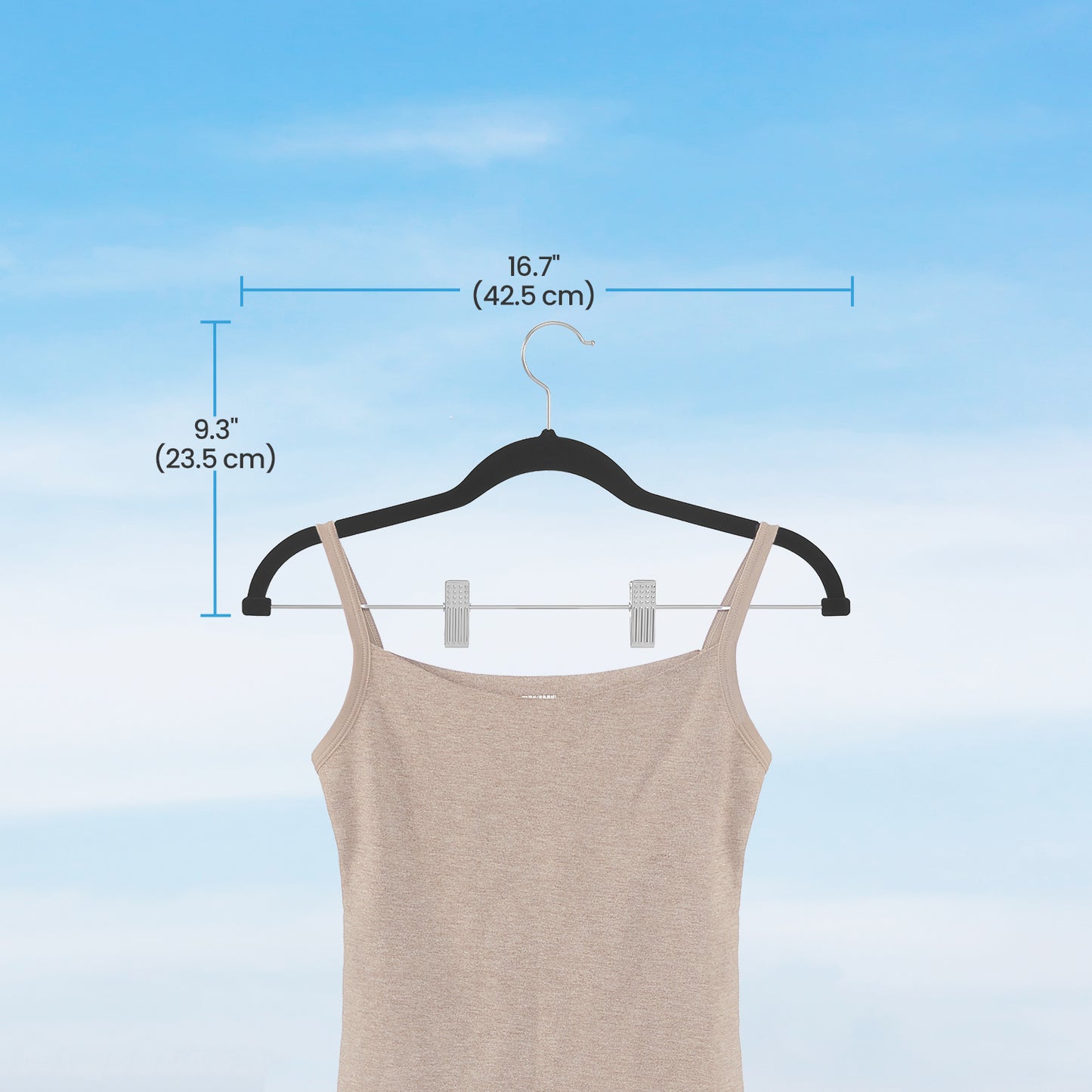 30-Pack Adjustable Velvet Hangers, 16.7" Heavy-Duty Non-Slip Skirt,Pants Hangers with Movable Clips, Space-Saving for Dresses & Coats, Black