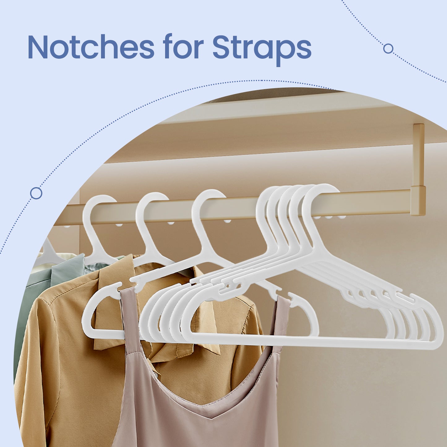 Pack of 50 Plastic Hangers, Wide Shoulder Notches Space Saving Coat Hangers for Closet, 16.4 Inches Wide, Cloud White