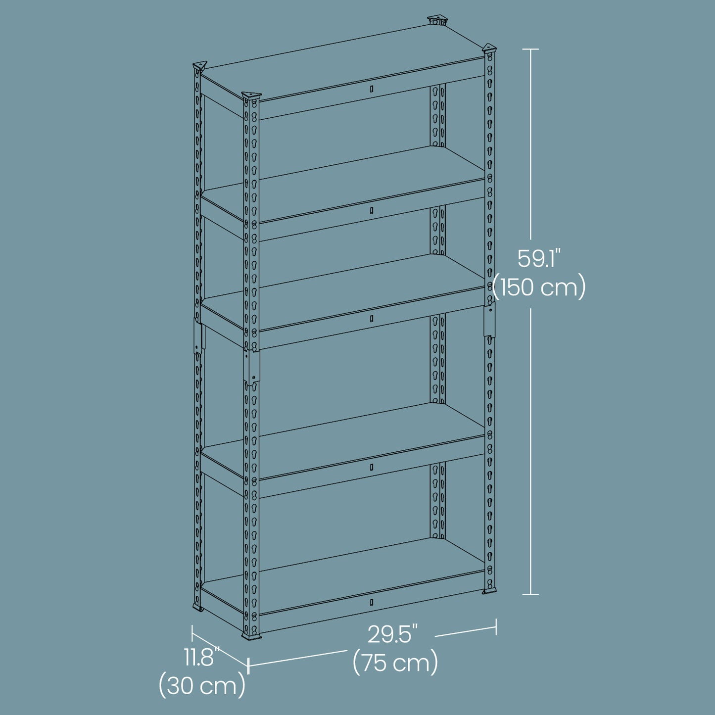 5-Tier Heavy Duty Storage Shelves, 2310 lb Capacity, Boltless Adjustable Shelving Unit, 11.8"x29.5"x59.1", for Garage Basement Study, 2-in-1 Design, Gray,Beige