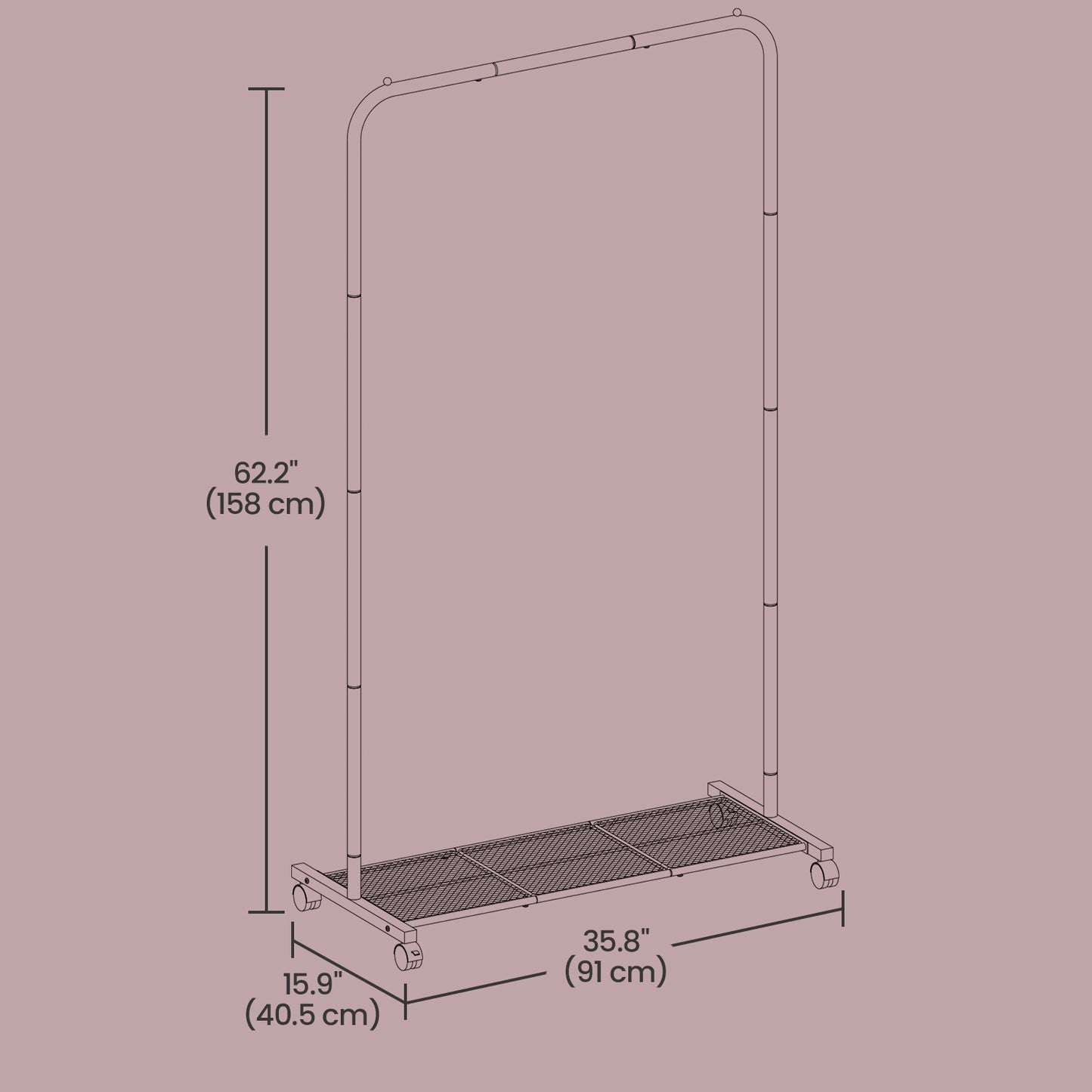 Garment Rack with Wheels & Storage Shelf, 25.4 mm Steel Frame, 110 lb Capacity, 2 Locking Casters, Holds 40+ Shirts,Shoes, Easy Assembly, Gray