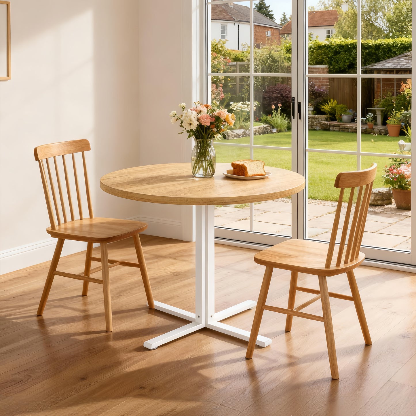 LEDREM Round Dining Table for 2–4 People, Small Kitchen Table with Steel Frame, Water-Resistant Tabletop, Easy Assembly, Farmhouse Dining Table, Oka Beige