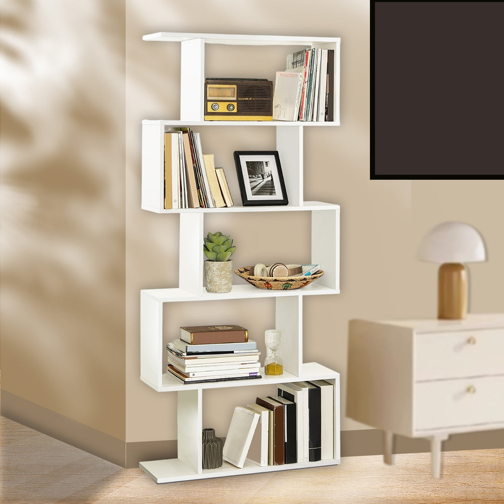 5-Tier Wooden Bookcase & Room Divider, Freestanding Display Shelf with Anti-Tip Kit, 62.6 Inch Storage Unit, Natural Wood Finish