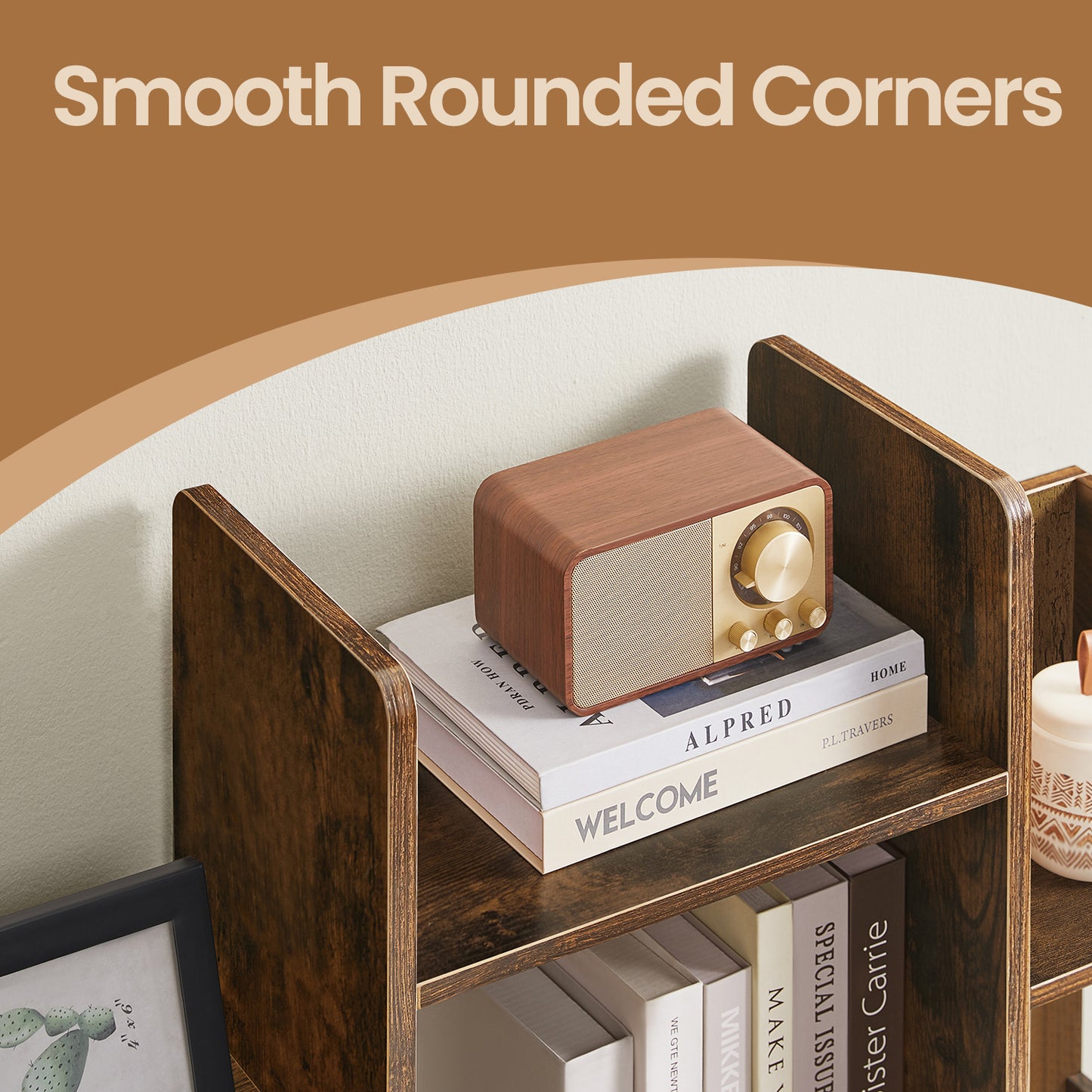 Tree-Shaped Bookshelf - 13-Shelf Storage Unit with Rounded Corners, Wall-Mountable, Space-Saving Design, Rustic Brown