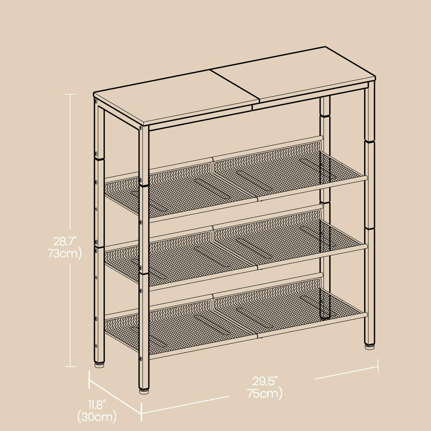 4-Tier Shoe Rack Organizer for Entryway, Adjustable Mesh Shelves, Freestanding, Heavy-Duty Steel & Particleboard, Holds 12-15 Pairs, Rustic Brown,Black