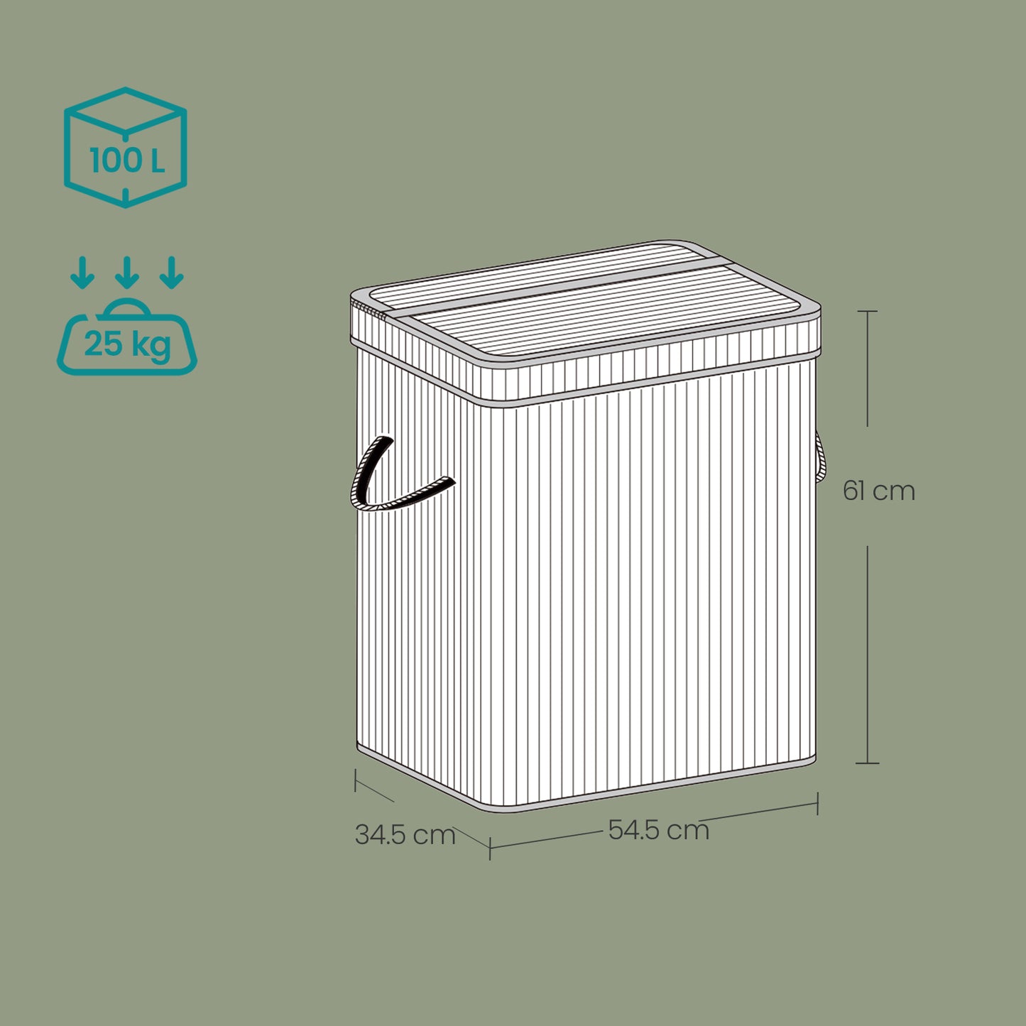 Foldable Bamboo Laundry Hamper with Removable Washable Liner, 26.4-Gallon Capacity, Metal Frame & Handles, for Bedroom,Bathroom, Natural Beige