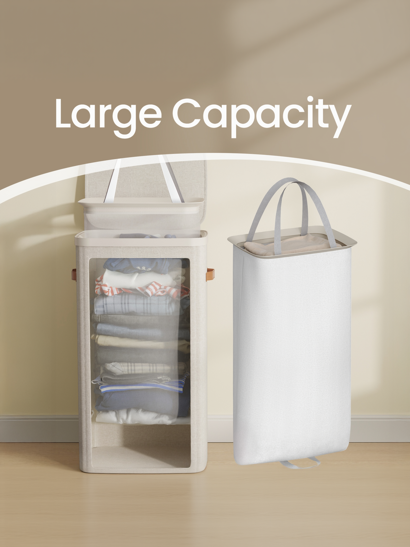 Laundry Basket, 26.4 Gal Hamper with Lid & Removable Liner, Easy Assembly for Laundry Room, Cappuccino Beige