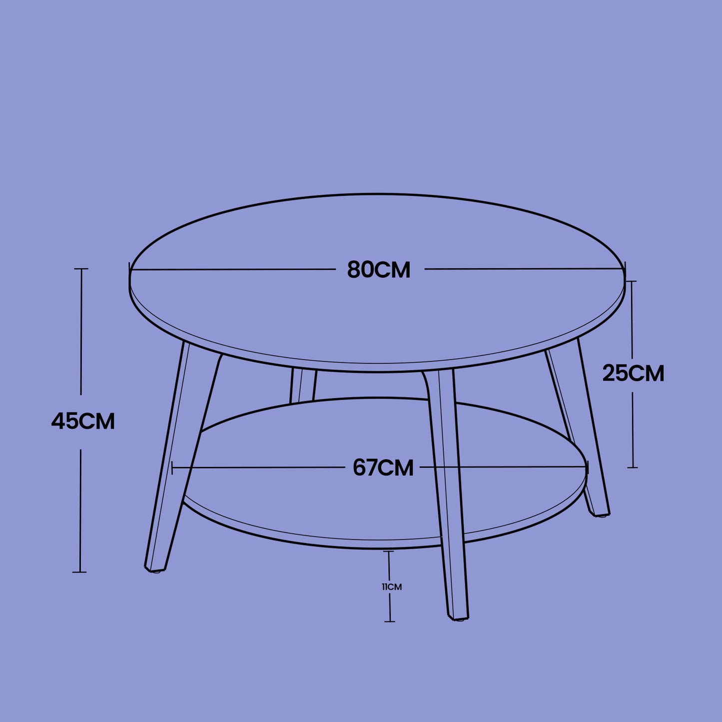 Round Coffee Table with Storage - 2-Tier Design, 66lb Capacity, Quick Assembly, Modern Minimalist Style, Honey Brown