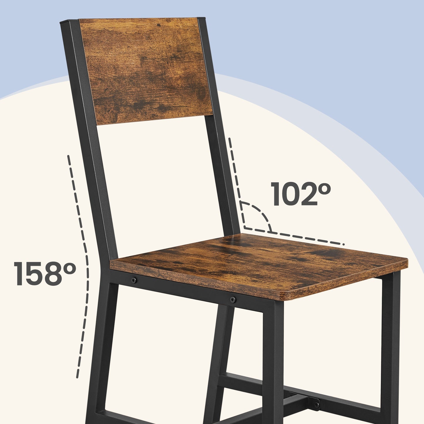 Set of 4 Rustic Farmhouse Dining Chairs, Wooden Seat with Metal Steel Frame, for Kitchen, Living Room, Bedroom, Rustic Brown and Ink Black