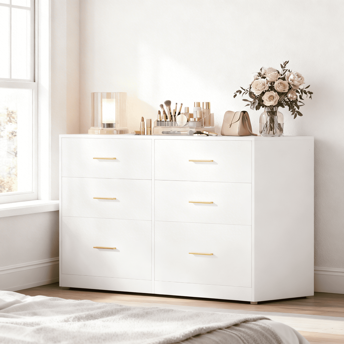 LEDREM 6-Drawer Dresser Chest, Modern Chest of Drawers for Bedroom, Living Room