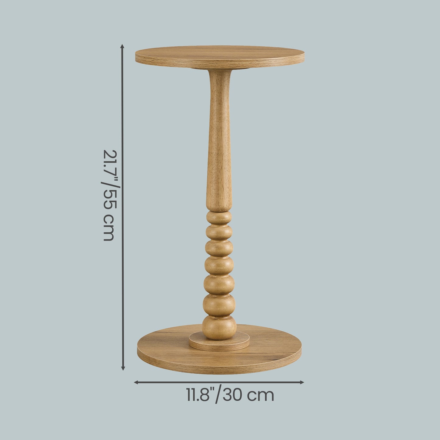 Round Side Table with Solid Wood Leg, Mid-Century Modern Accent Nightstand for Living Room, Bedroom, 11.8 x 21.7 Inches, Natural Brown