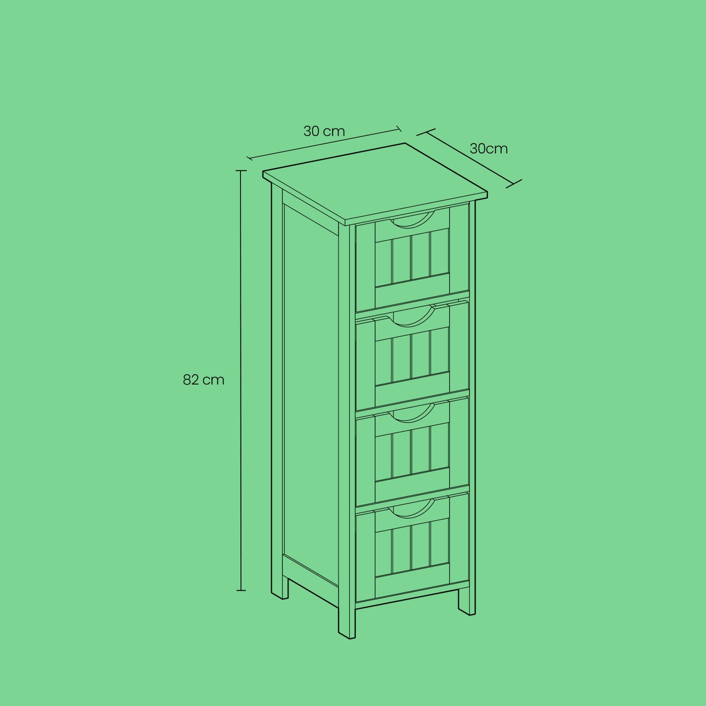 Modern Freestanding Storage Cabinet with 4 Drawers, for Bathroom Living Room Kitchen Dining Room, 30 x 30 x 82 cm, White