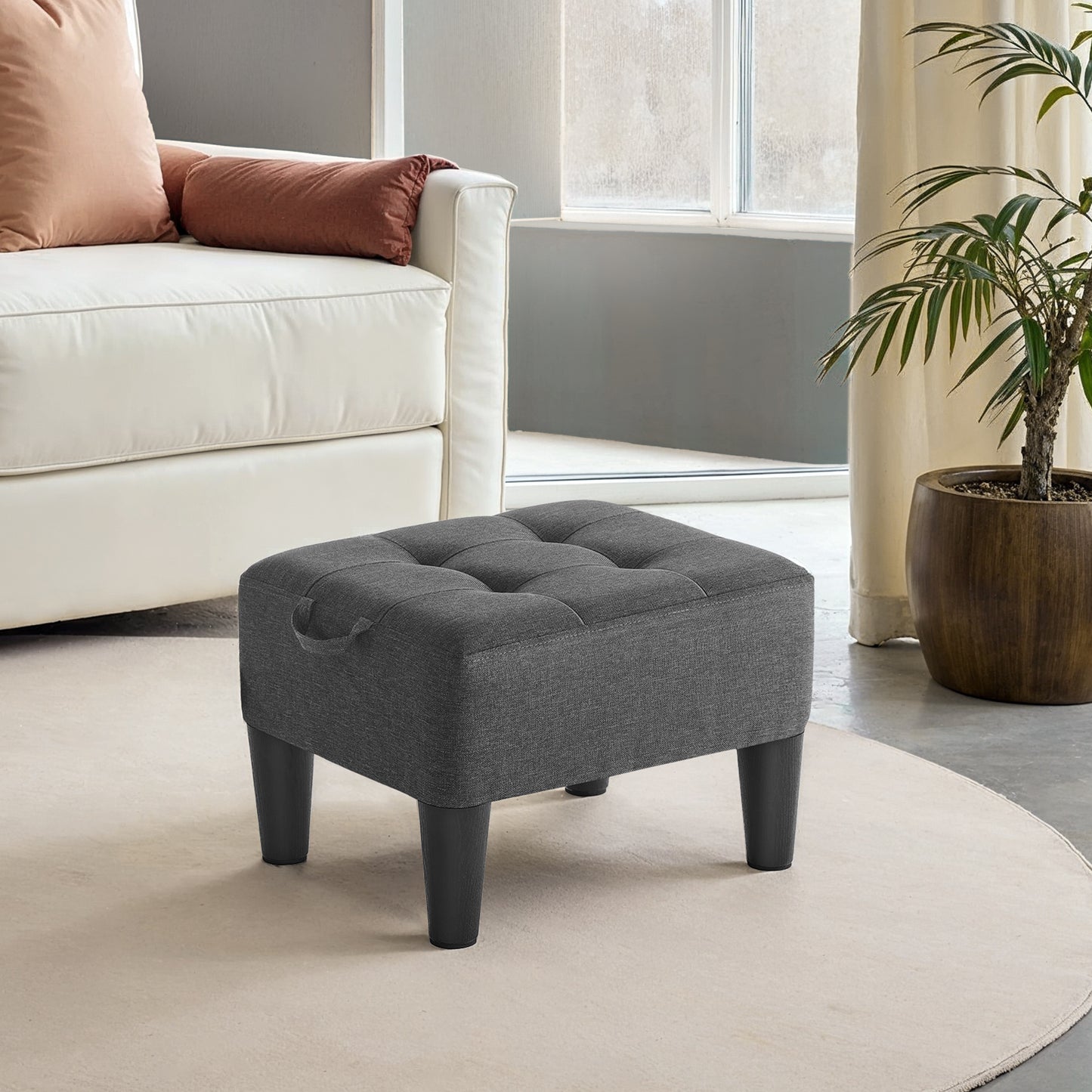 Small Footstool Ottoman with Thick Cushion, Angled Legs & Hidden Storage Compartment, for Living Room Bedroom Entryway, Supports 330 lbs, Dark Gray