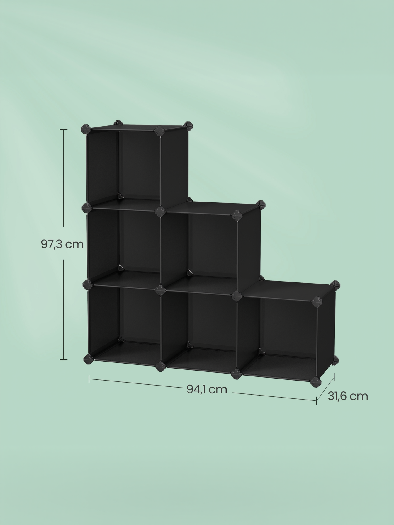 6 Cube Storage Organizer, Modular Plastic Stackable Shelves with Feet, DIY Bookshelf and Closet Organizer, 11.8 Inch Cubes, Black