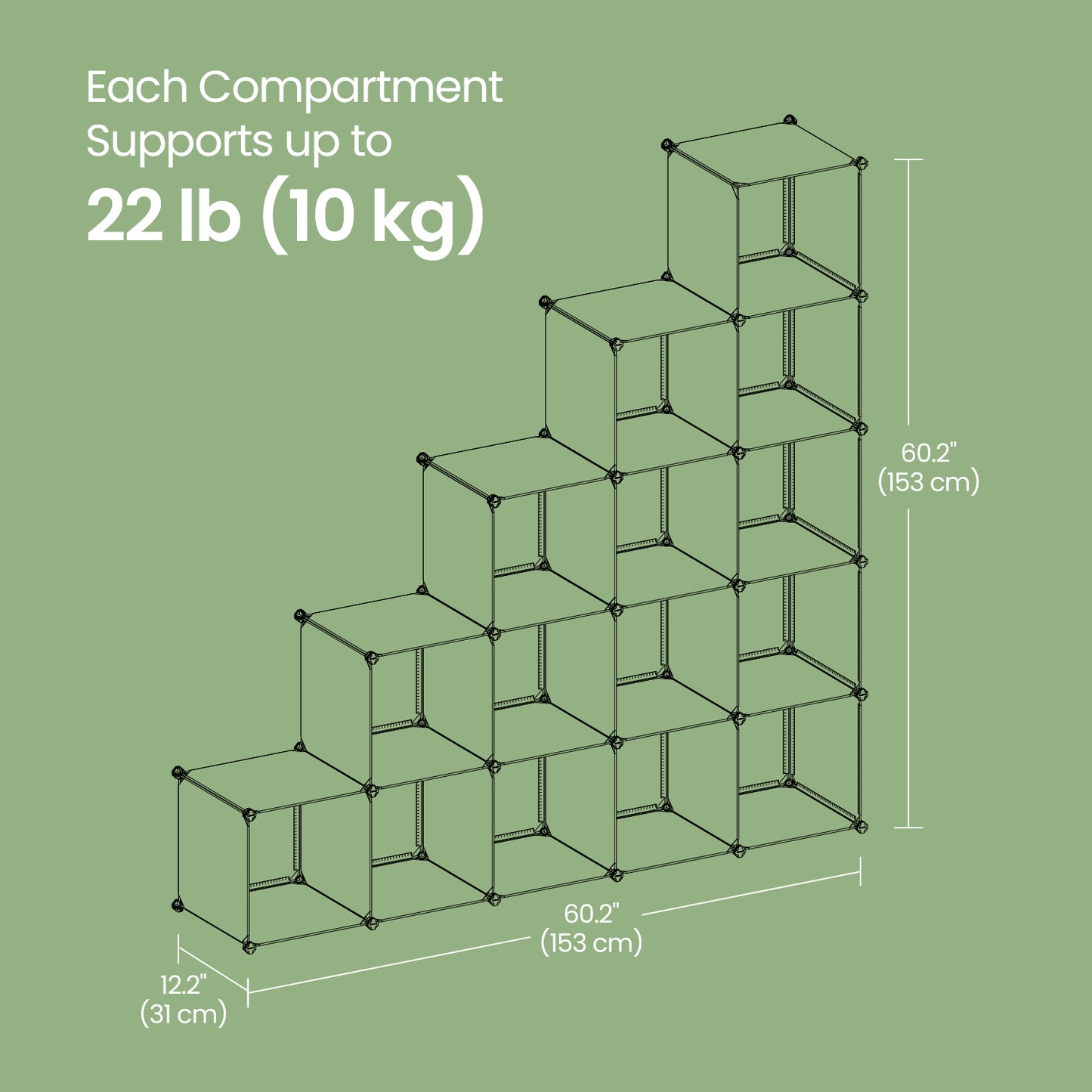 16-Cube Modular Storage System - Heavy Duty Plastic & Metal Organizer, Tool-Free Assembly, Multi-Functional Use, Black
