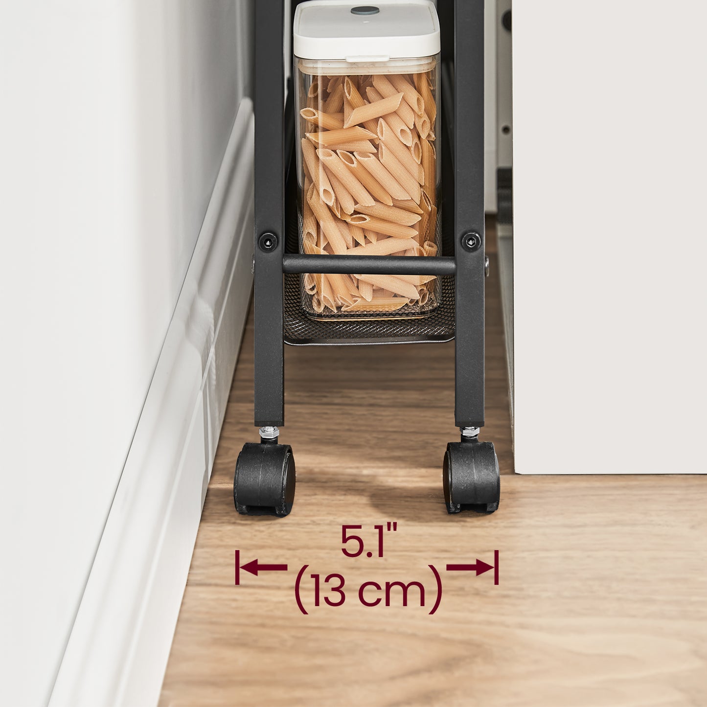Slim Rolling Storage Cart, 5-Tier Narrow Utility Cart with Handle, Metal Frame, Mobile Organizer for Kitchen, Dining, Living Room, Rustic Brown and Black