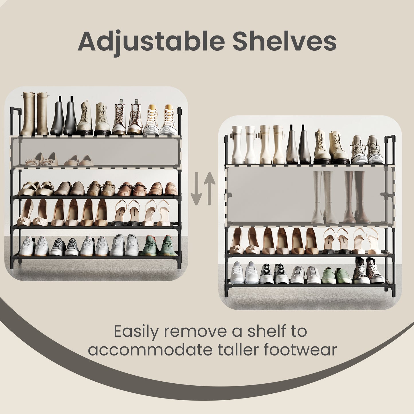 2-Tier Slim Shoe Rack, Space Saving Metal Frame Shoe Organizer with Non-Woven Fabric Shelves for Hallway and Closet, Black