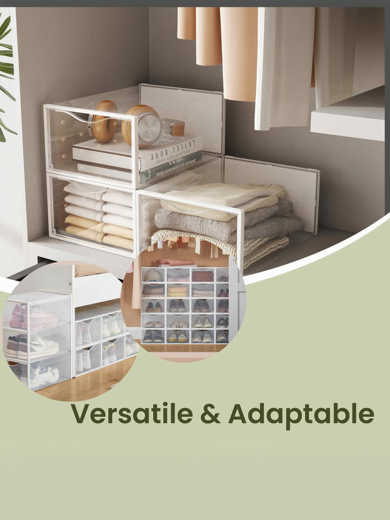 12 Pack Stackable Shoe Boxes, Transparent and Cloud White Plastic Shoe Storage Organizers for Closet, Sneaker Containers