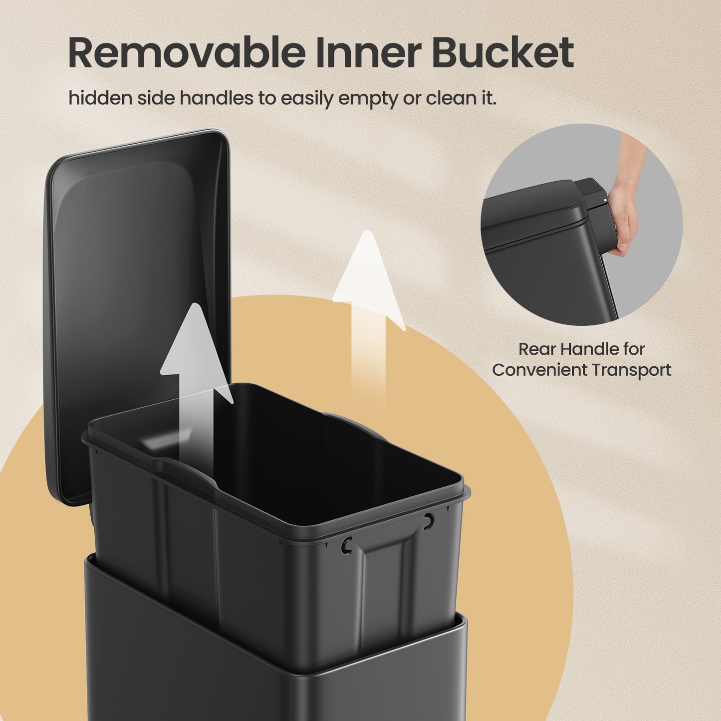13 Gallon Slim Trash Can, Soft-Close Lid with Inner Bucket & Pedal, Narrow Space Kitchen Bin, Black