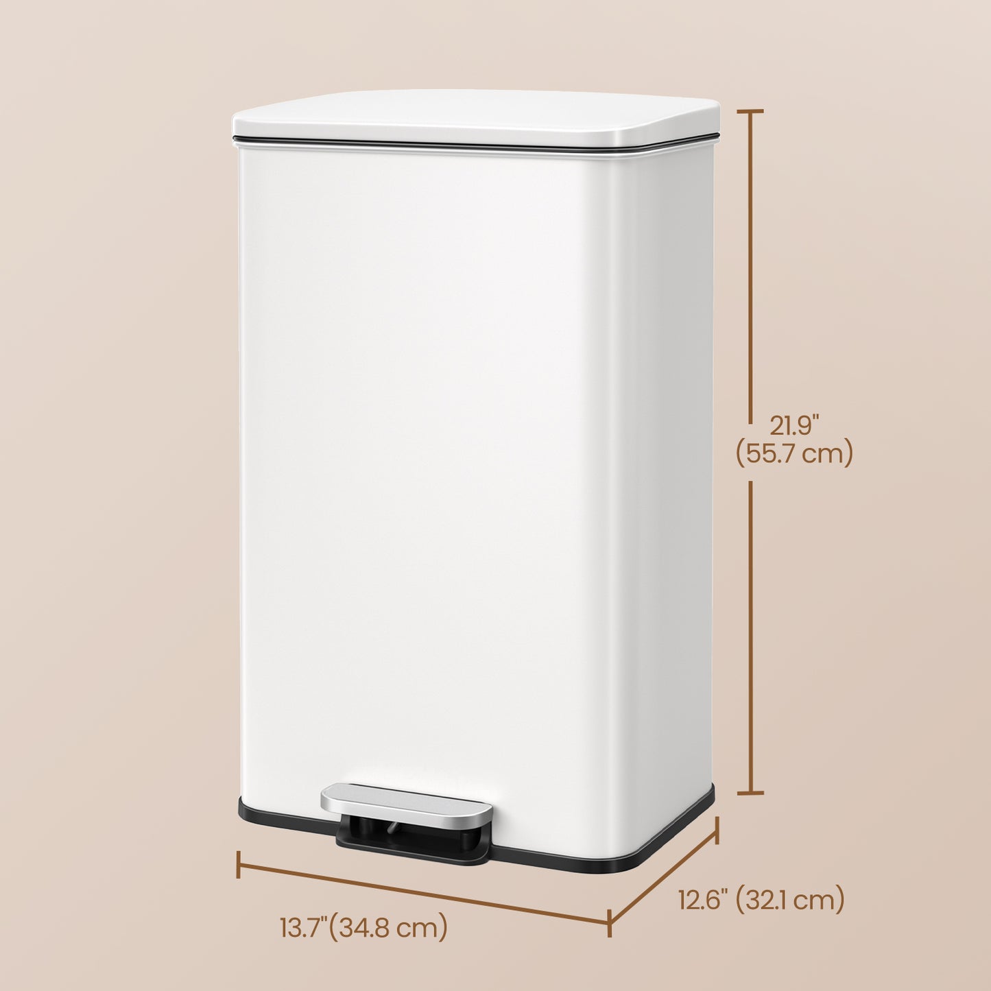 10.5 Gal Step Kitchen Trash Can, Soft-Close Lid, Bag Retainer Ring, Includes 15 Trash Bags, Space Efficient, Stainless Steel,Silver,White