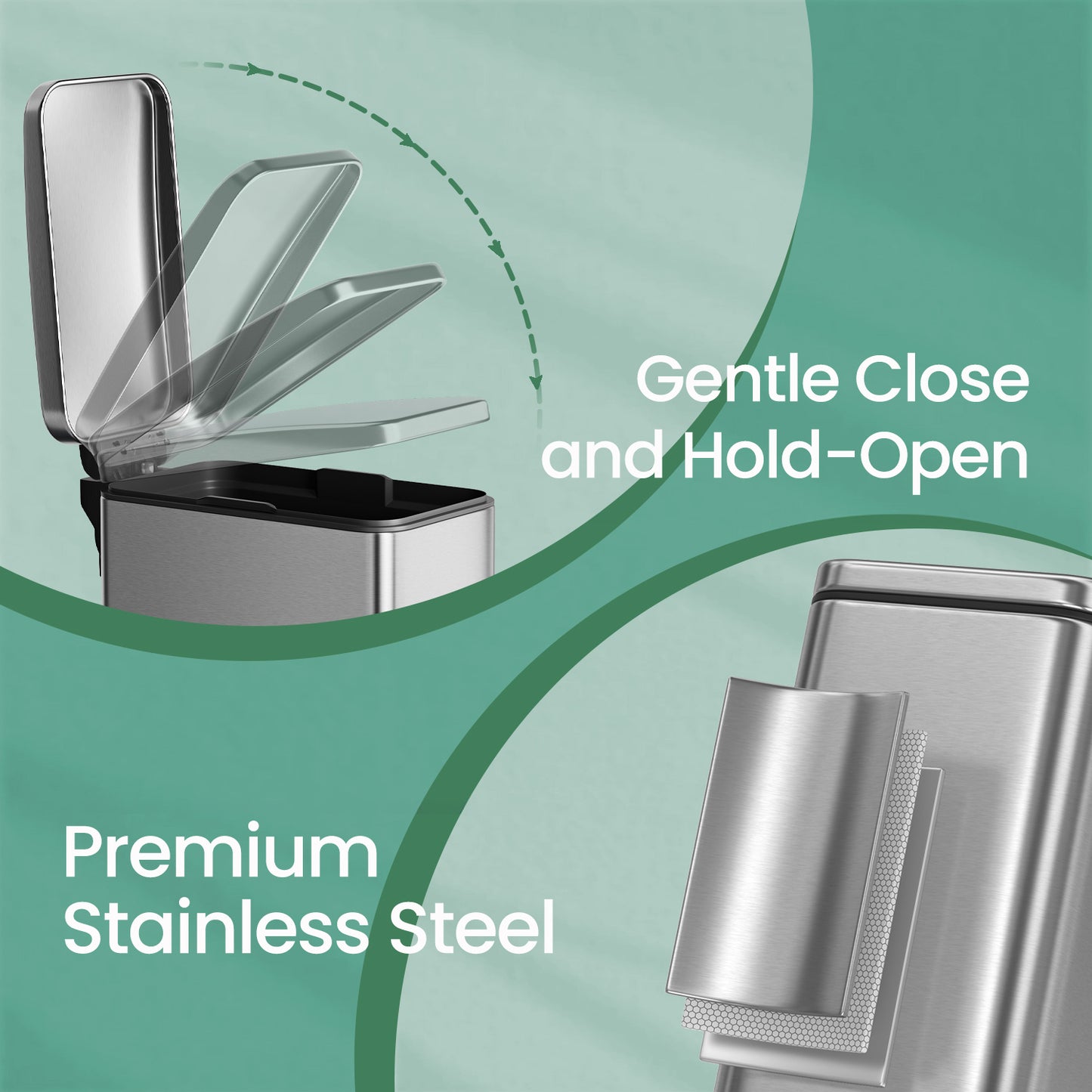 1.3 Gal Slim Step Bathroom Trash Can, Soft-Close Lid, Removable Bucket, Space-Saving Stainless Steel Bin,Silver