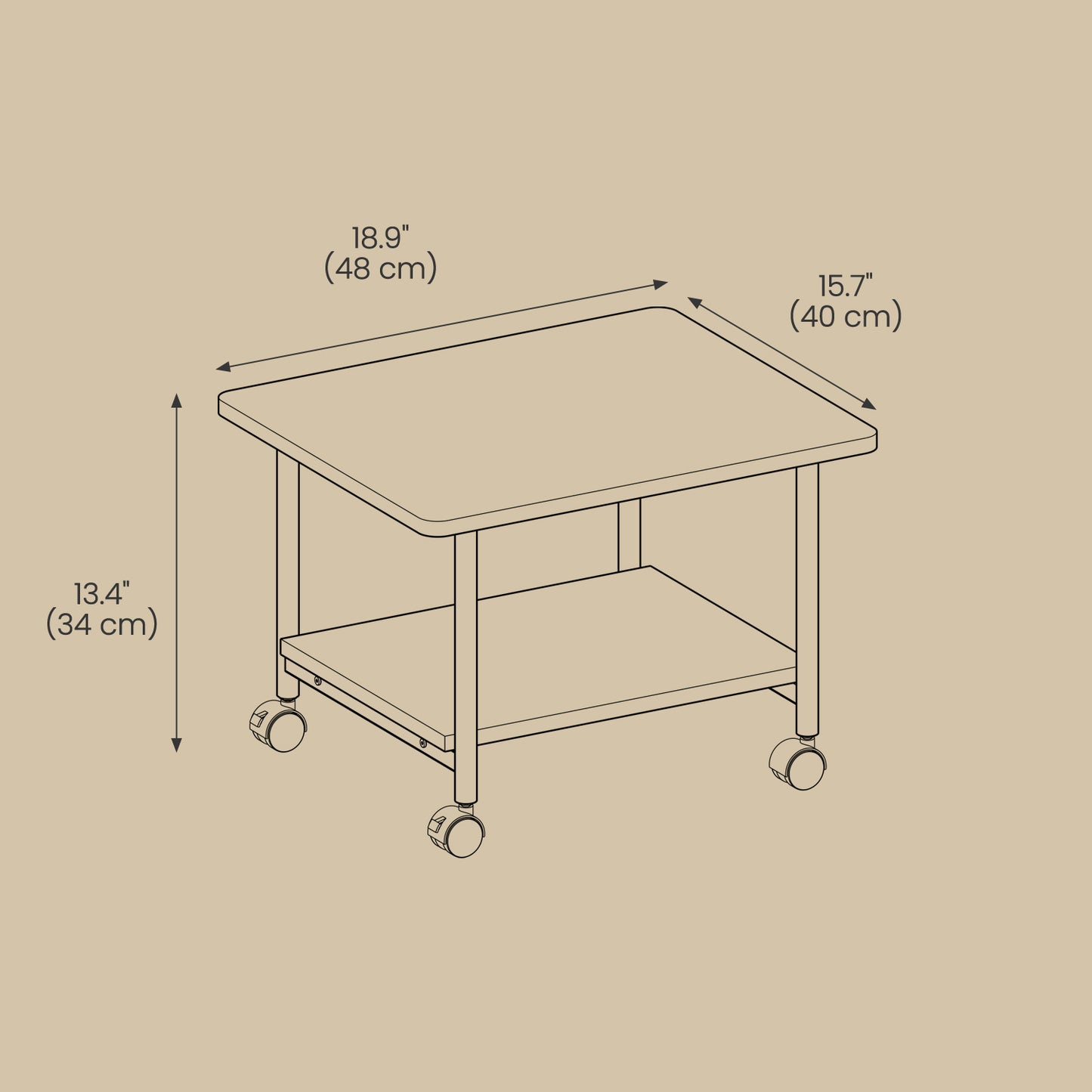 Heavy-Duty Mobile Printer Stand with Drawer, 2-Tier Industrial Cart with Locking Wheels for Home and Office, Ebony Black