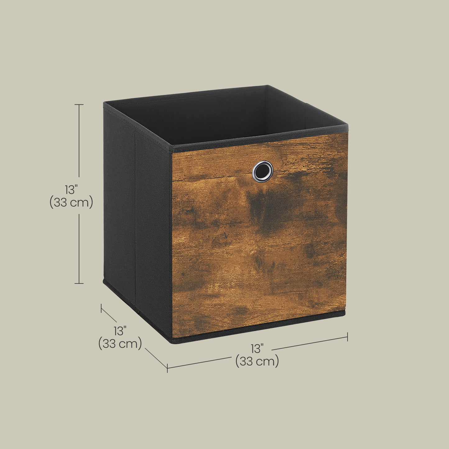 Set of 8 Foldable Fabric Storage Cubes, 13 Inch Collapsible Storage Bins for Cube Shelves, Rustic Brown and Ink Black