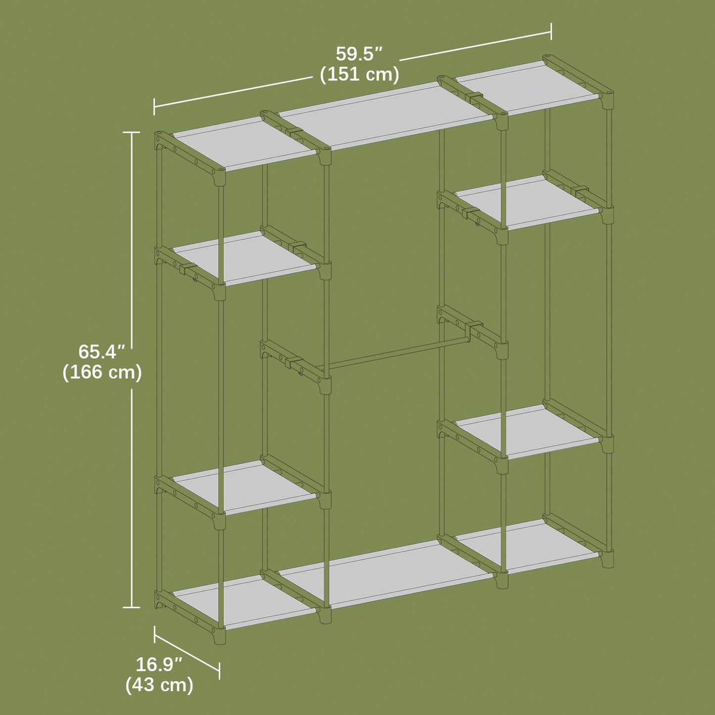 Freestanding Closet Organizer with Shelves & Hanging Rods, Portable Wardrobe for Bedroom/Cloakroom, 4-Tier Storage Rack, Easy Tool-Free Assembly,Black