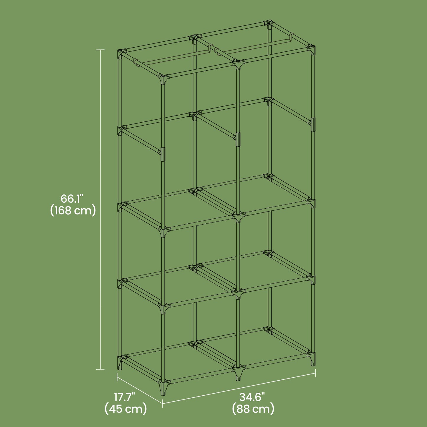 6-Shelf Portable Closet with Hanging Rail, Fabric Wardrobe Storage Organizer with Zippered Cover, Freestanding for Bedroom/Hallway, Easy Assembly, Herringbone,Black