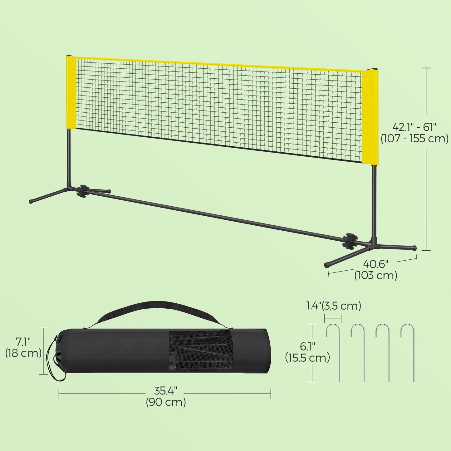 13ft Wide Multi-Sport Net with Adjustable Height, Portable Foldable Design for Badminton, Volleyball, Pickleball & Junior Tennis,Yellow