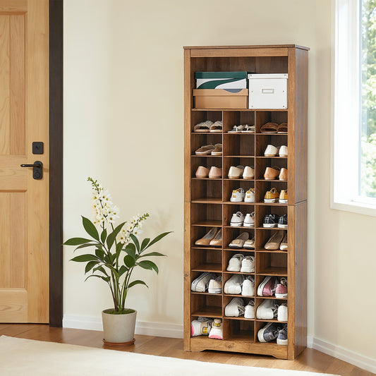 10-Tier Shoe Storage Cabinet Organizer, Tall Space-Saving Design for Entryway, Bedroom, Holds 30 Pairs, Adjustable Shelves, Rustic Walnut