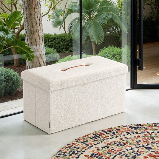 Storage Ottoman Bench - 660lb Capacity, 24-Gallon Storage, Foldable Design, Multi-Functional Footrest/Seat, Cream White