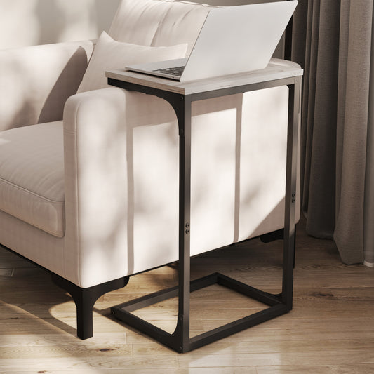 C-Shaped End Table - Sofa Side Table with Metal Frame, Space-Saving Design, 26.3" Height, Greige and Black