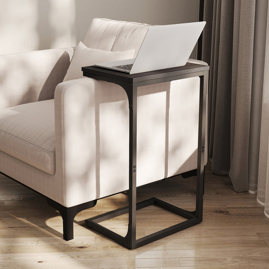 C-Shaped End Table - Sofa Side Table with Metal Frame, Space-Saving Design, 26.3" Height, Ebonized Oak and Black