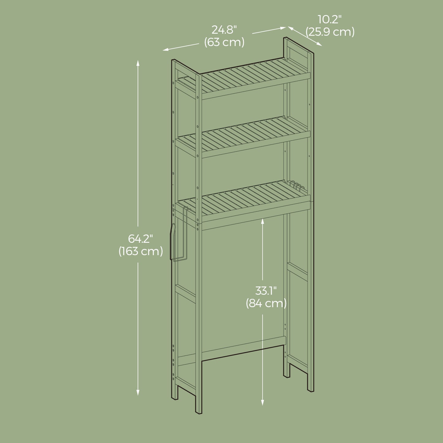 3-Tier Over-The-Toilet Bathroom Shelf Organizer with Adjustable Middle Shelf, 4 Hooks & TP Holder, Space-Saving Design, Fits Most Toilets, Cloud White